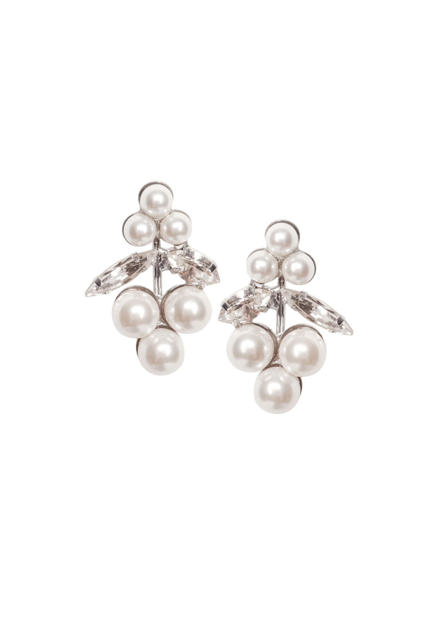Pearl and crystal mini bridal stud earring on white back ground