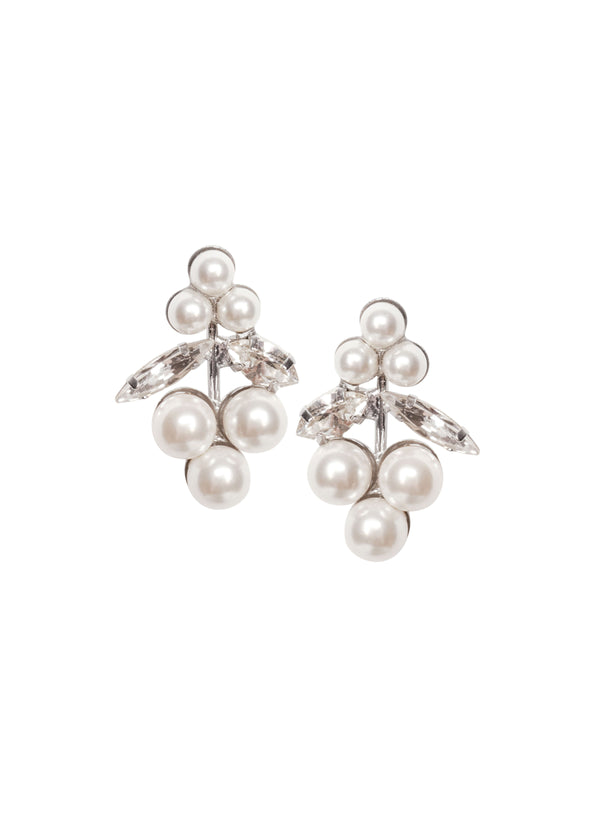 Pearl and crystal mini bridal stud earring on white back ground