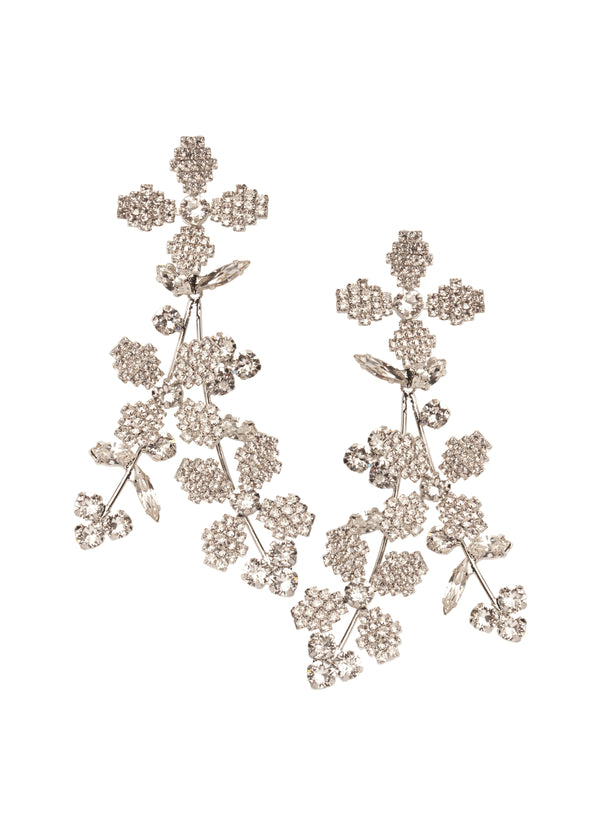 Crystal floral silver chandelier earring (on white background)