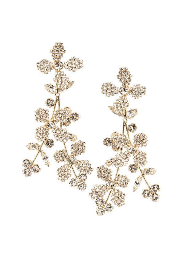 Crystal floral gold chandelier earring (on white background)