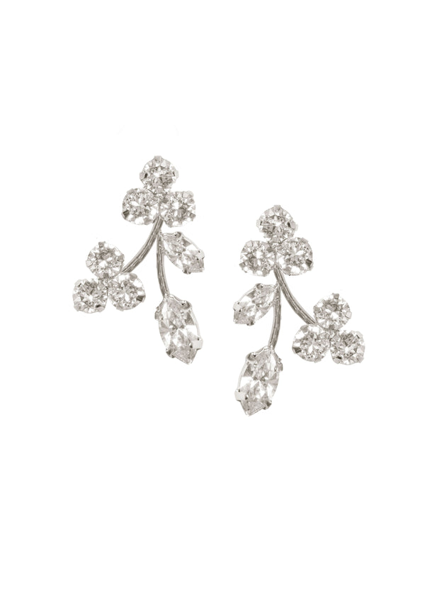 Swarovski crystal floral stud earring with left right design on white background