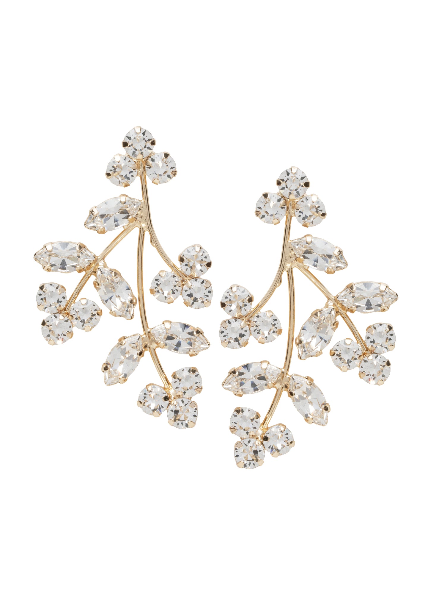 Swarovski crystal gold statement earring on white background