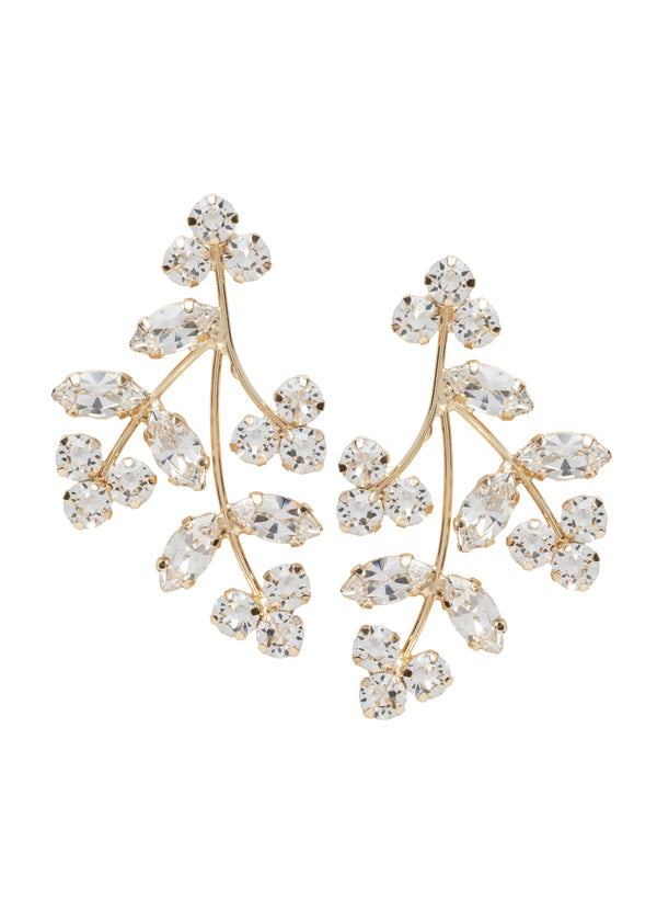 Swarovski crystal gold statement earring on white background