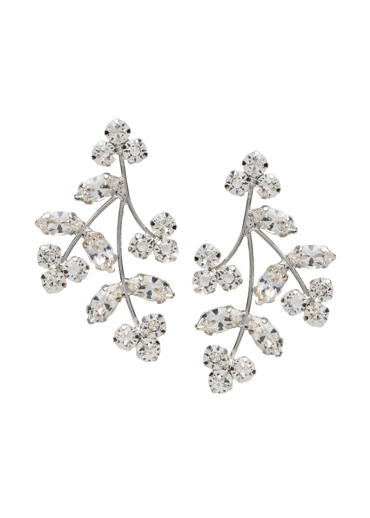 Swarovski crystal silver statement earring on white background
