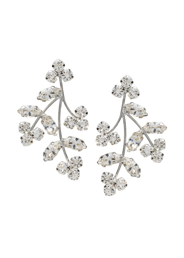Swarovski crystal silver statement earring on white background