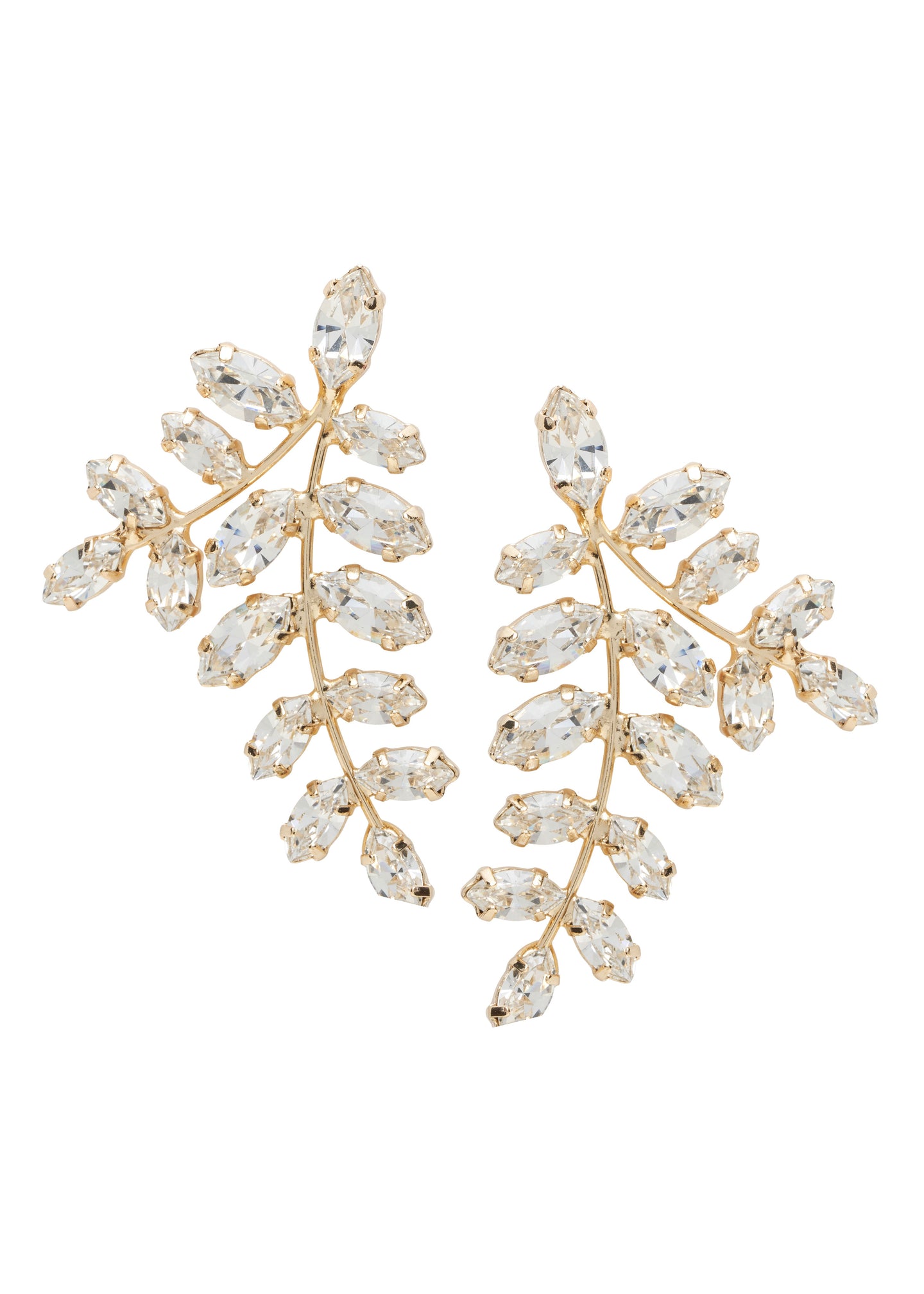 Swarovski gold crystal statement stud earring on white background