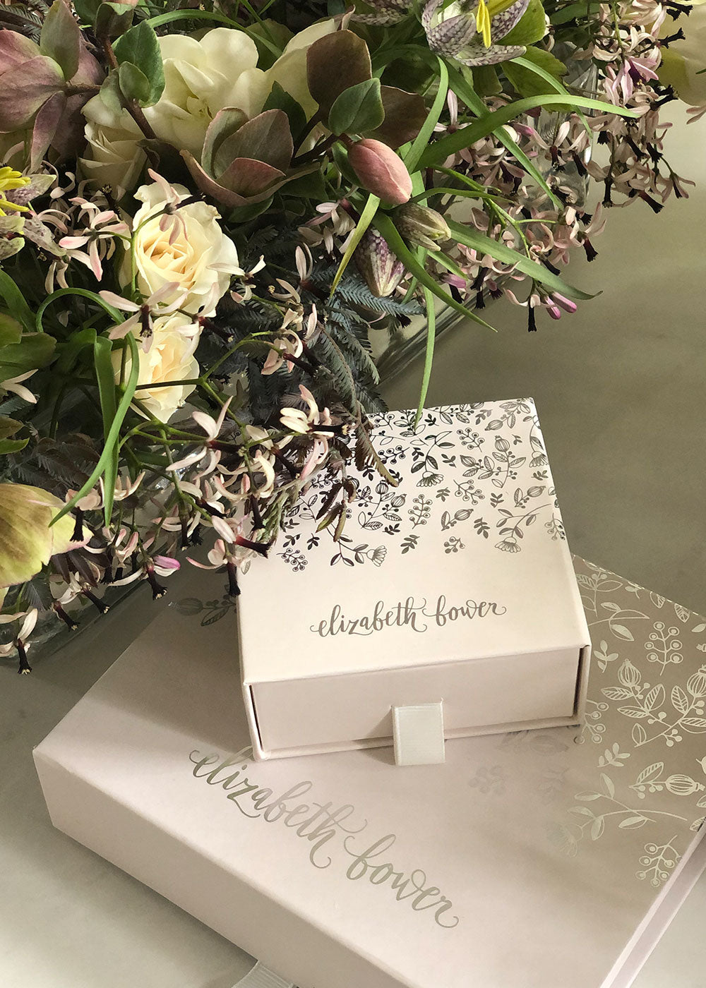 Pink floral jewelry gift boxes stacked