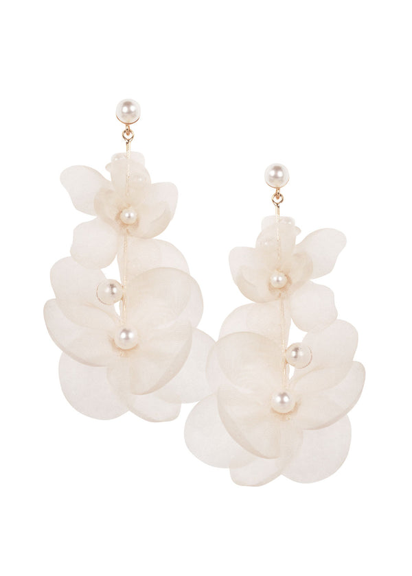 Silk floral drop earring in blush and gold
