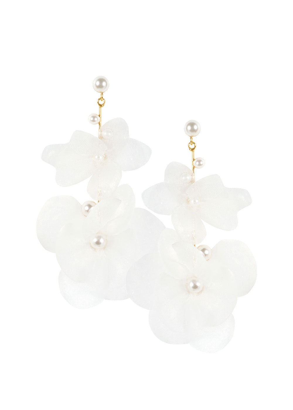 Silk floral drop earring in ivory and gold
