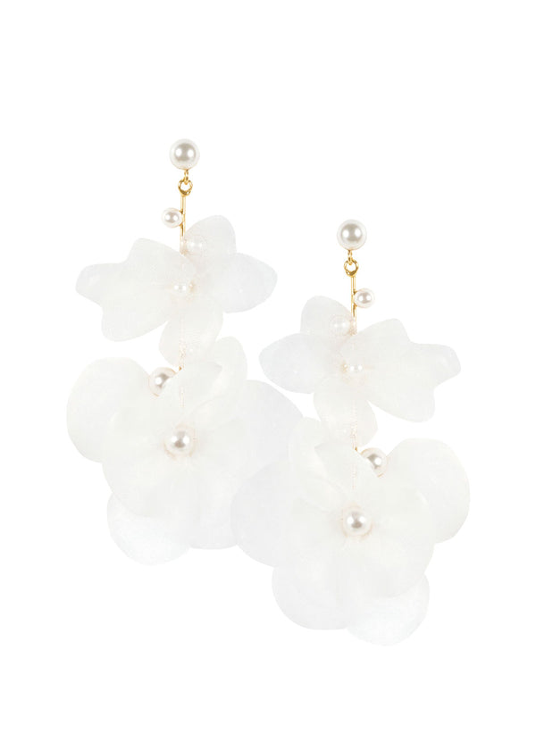 Silk floral drop earring in ivory and gold