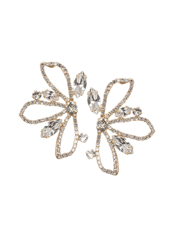 Large Gold crystal wing earring on a white background