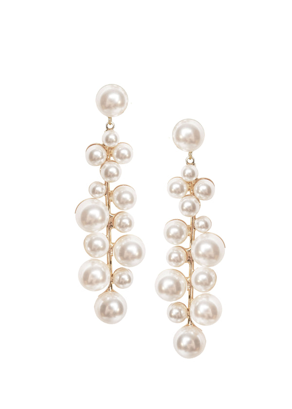 A pair of gold and pearl clustrered drop earrings