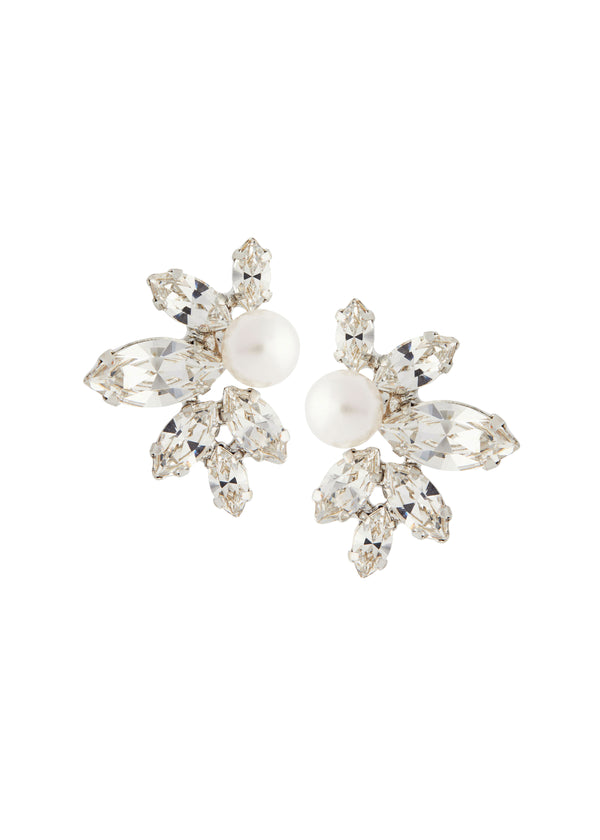 Swarovski crystal and pearl starburst stud earring on white background