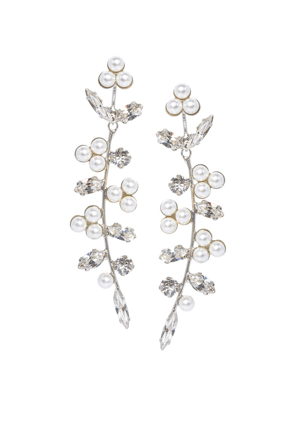 A pair of floral-inspired drop earrings with facetted claw set high quality European crystals and pearls along the length.