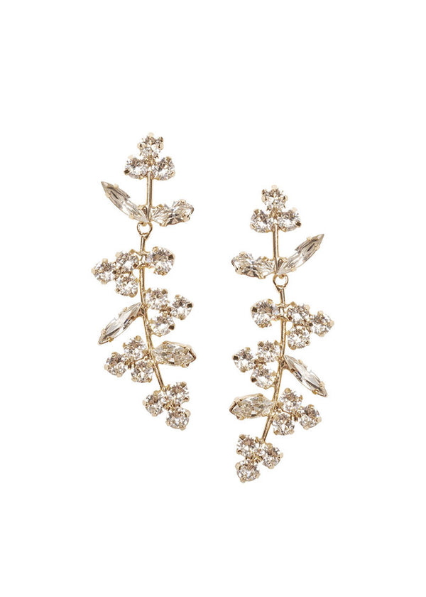 Swarovski crystal gold drop bridal earring on white background