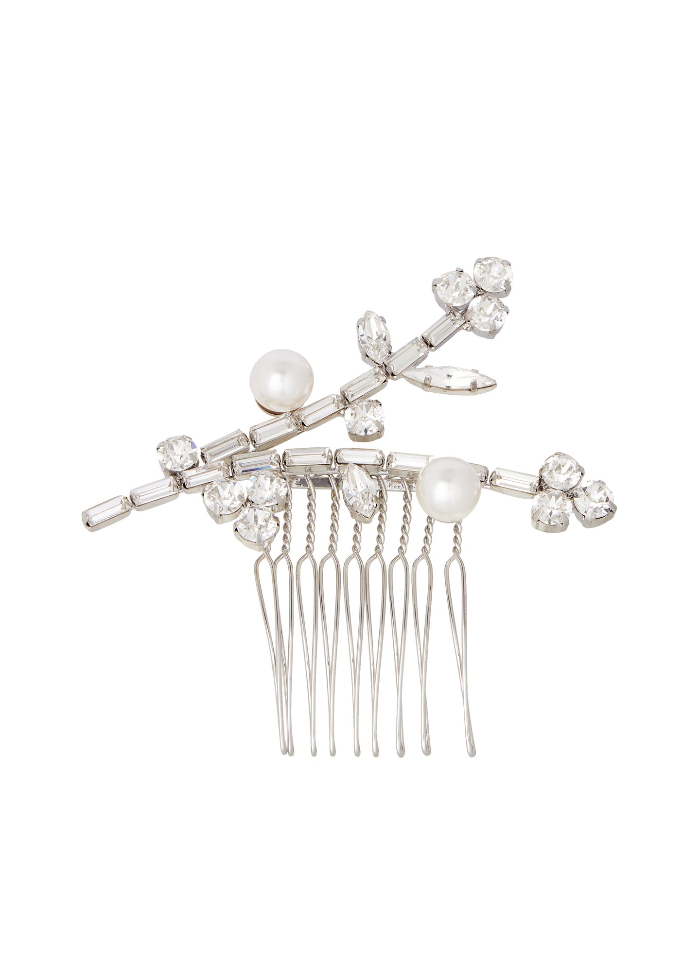 Swarovski crystal and pearl mini hair comb on white background