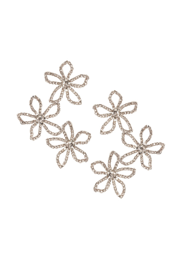 Swarovski crystal floral trio earring in silver on white background