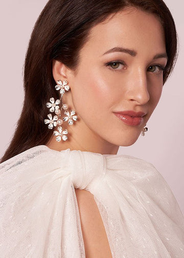 Daisy Pearl Floral Drop Earrings - bridal Earrings - Elizabeth Bower