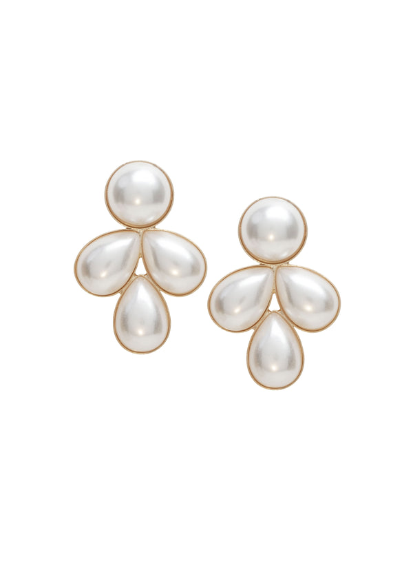 Modern pearl gold stud earring on white background