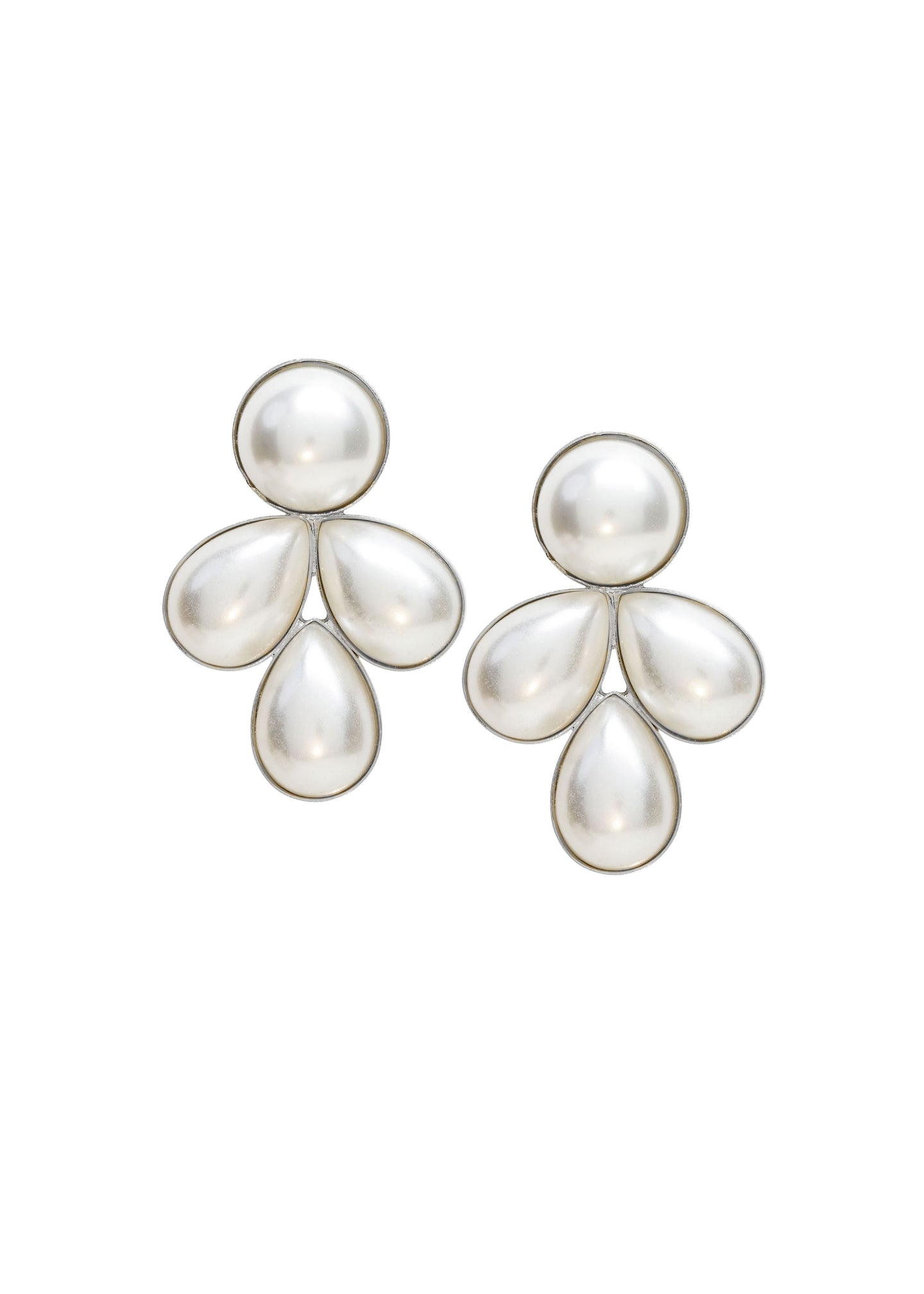 Modern pearl cabochon earring on white background