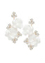 Gold Floral crystal chandelier earring with silk flowers on white background