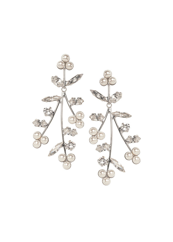Swarovski pearl and crystal mini cascading chandelier in silver on white background