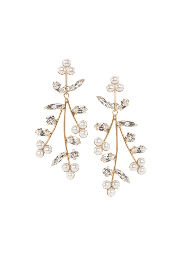 Swarovski pearl and crystal mini cascading chandelier in gold on white background