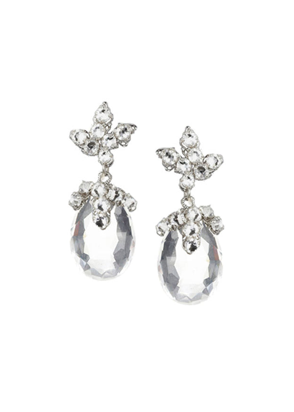 Crystal floral drop earring on white background