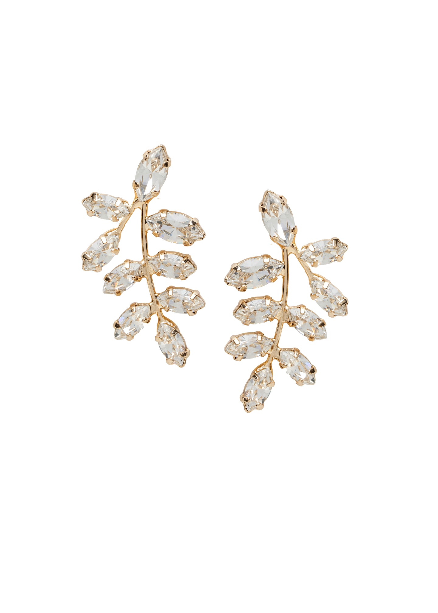 Swarovski crystal gold left right design earring on white background