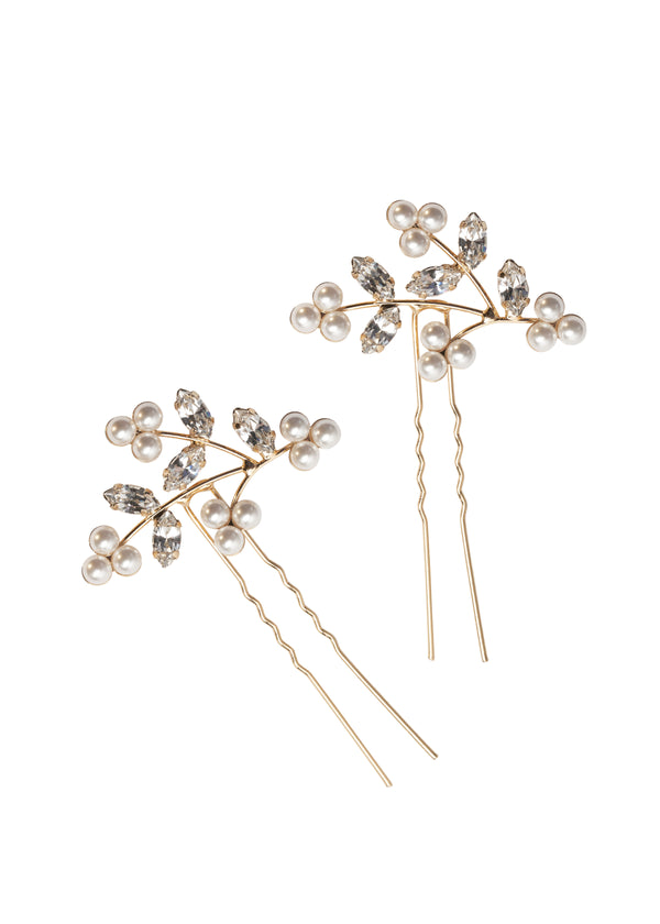 Pearl Triplet Floral Cluster Hairpins