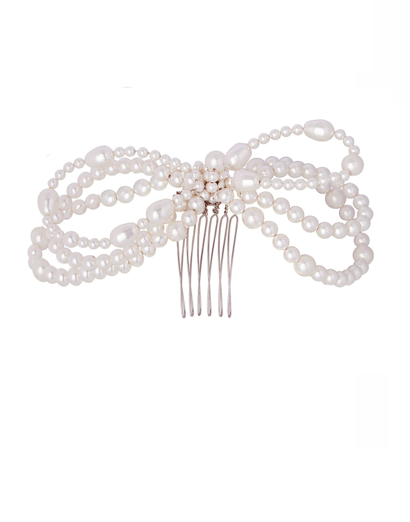 Swarovski Pearl bow hair comb on white background