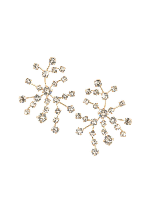 gold Crystal spray stud earring on white background