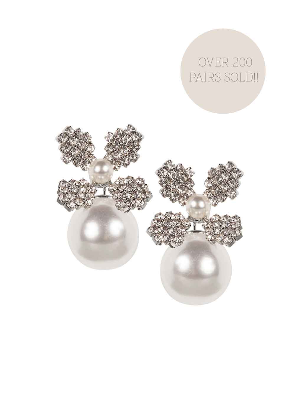 Silver Swarovski crystal and pearl stud bridal earring on white background