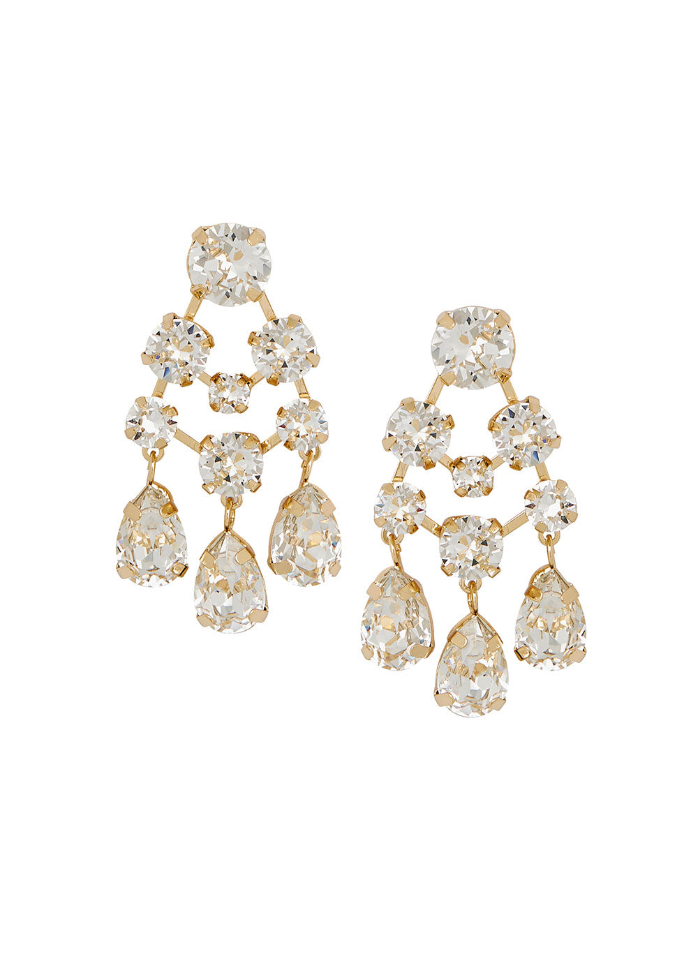 Mini Gold crystal chandelier earring on white background