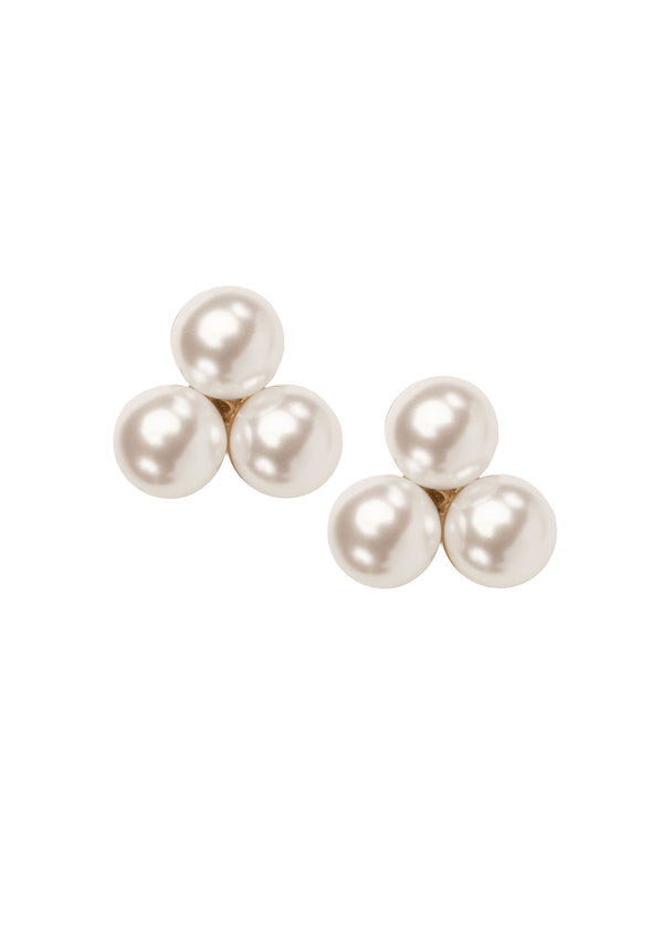 Gold Swarovski pearl cluster stud earring on white background