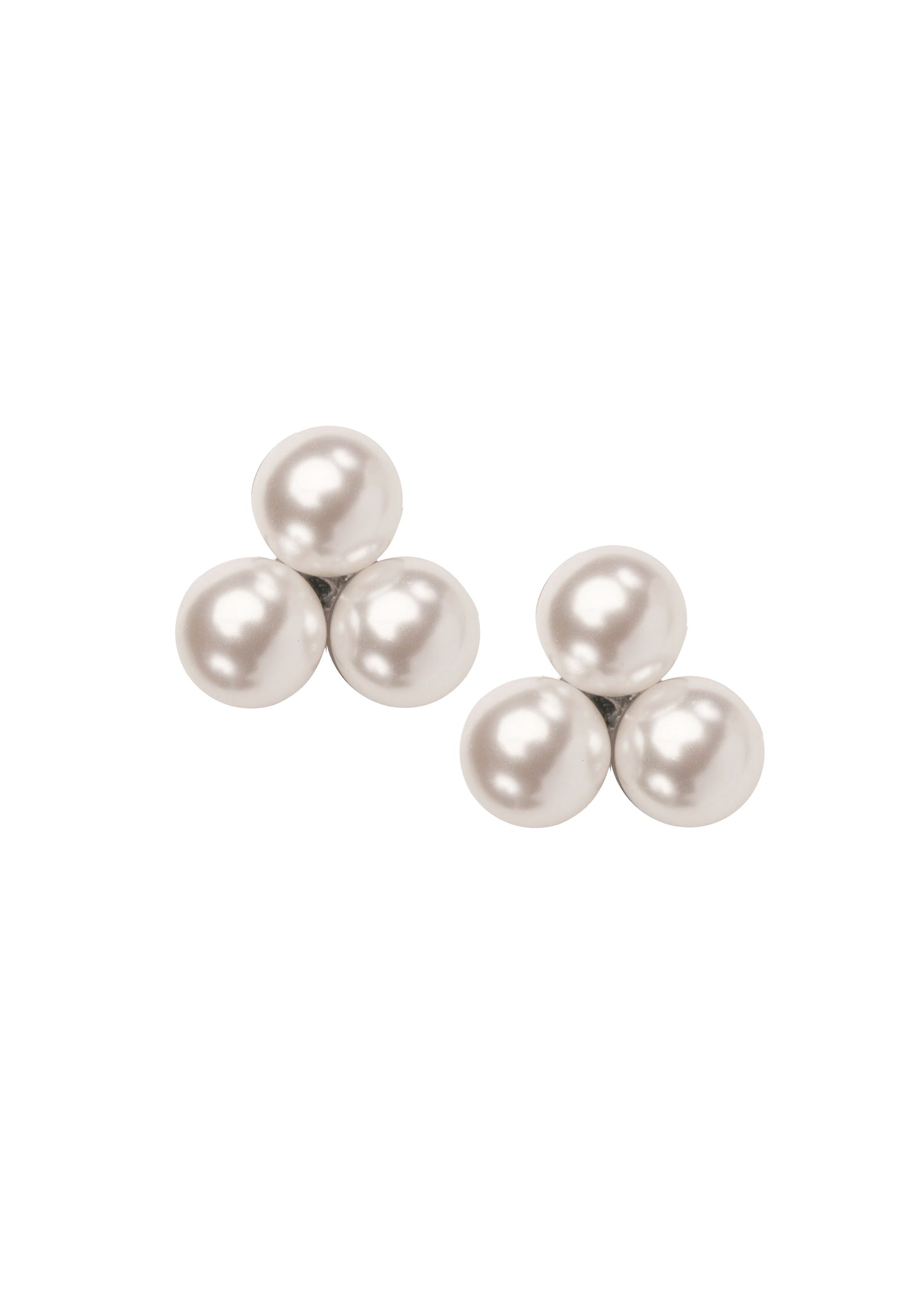 Silver Swarovski pearl cluster stud earring on white background