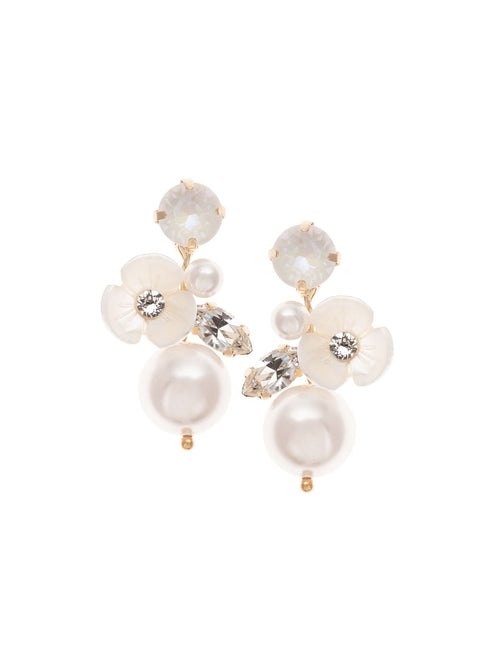 Bridal Pearl drop earring crystal made with mother of pearl  flowers and crystals on white background