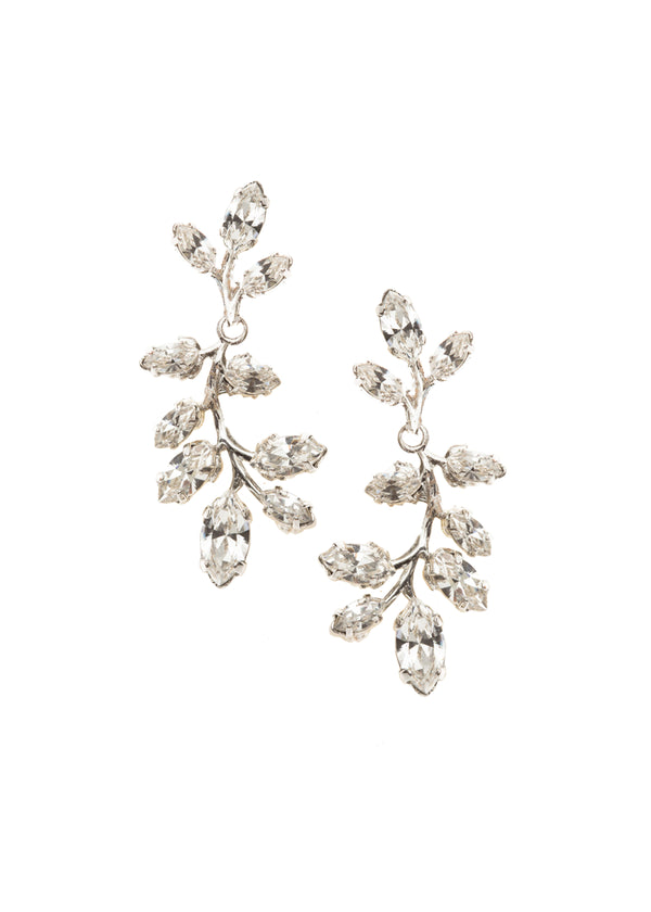 Swarovski crystal vine bridal drop earring on white background