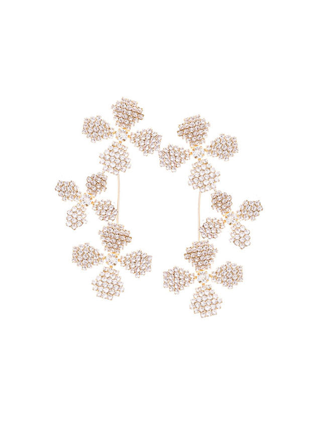 floral Swarovski crystal cascading earring in  gold on white background