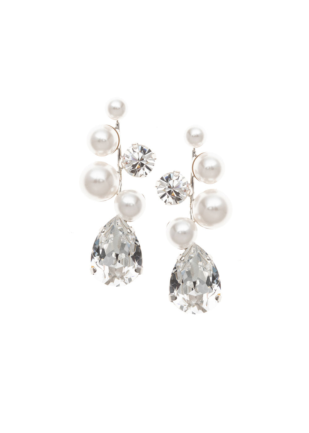 Pearl and crystal bubble style earring on white background
