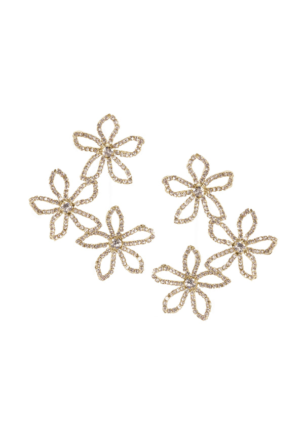 Swarovski crystal floral bridal earring in gold on white background