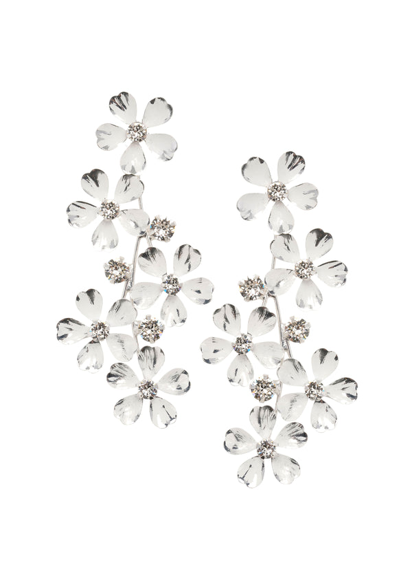 Hand painted floral silver chandelier earring on white back ground
