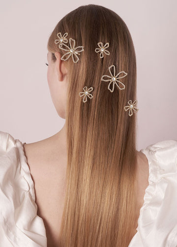 Pavet Daisy Dublet Floral Pearl Hairpin - bridal Earrings - Elizabeth Bower