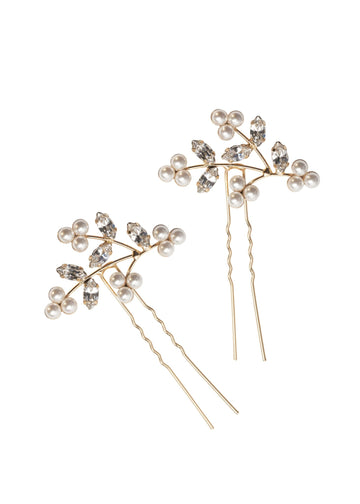 Pearl Triplet Floral Cluster Hairpins - bridal Hairpins - Elizabeth Bower