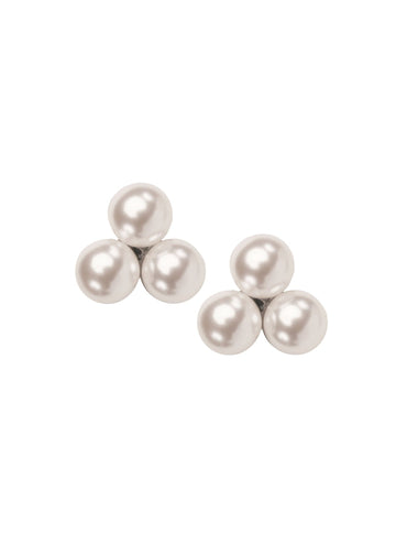 Pearl Triplet Stud Earring - bridal Earrings - Elizabeth Bower