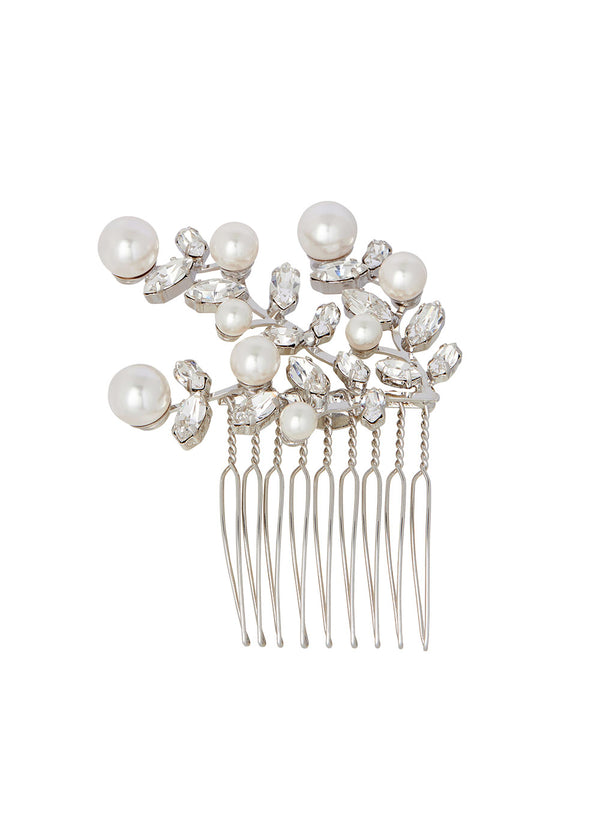 Crystal and pearl vintage style bridal  hair comb on white background