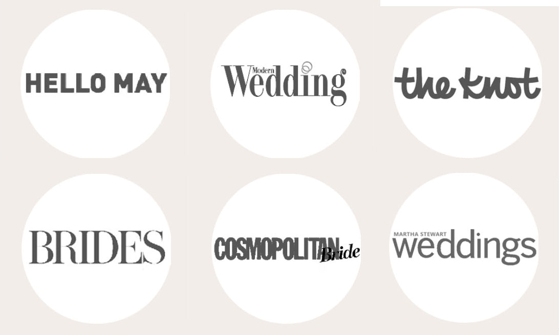 Logos of various wedding-related websites on a beige background