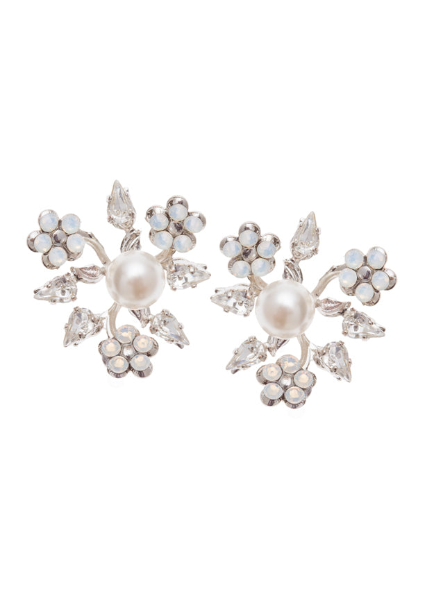A pair for floral stud earrings on a white background