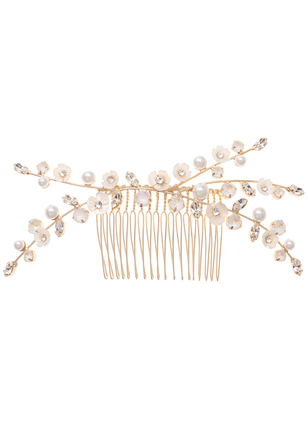 Gold Floral bridal hair comb on white  background