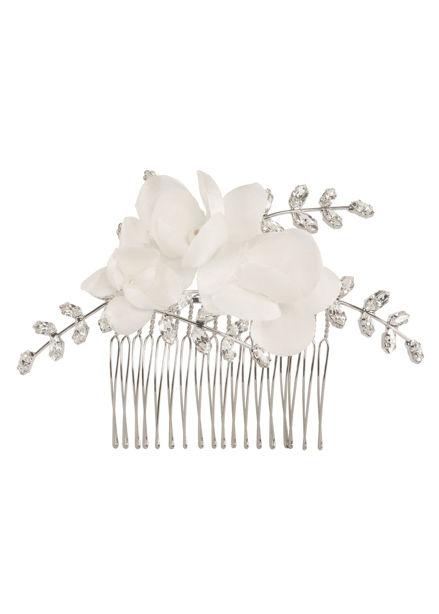 Floral Bridal crystal hairpiece on white background